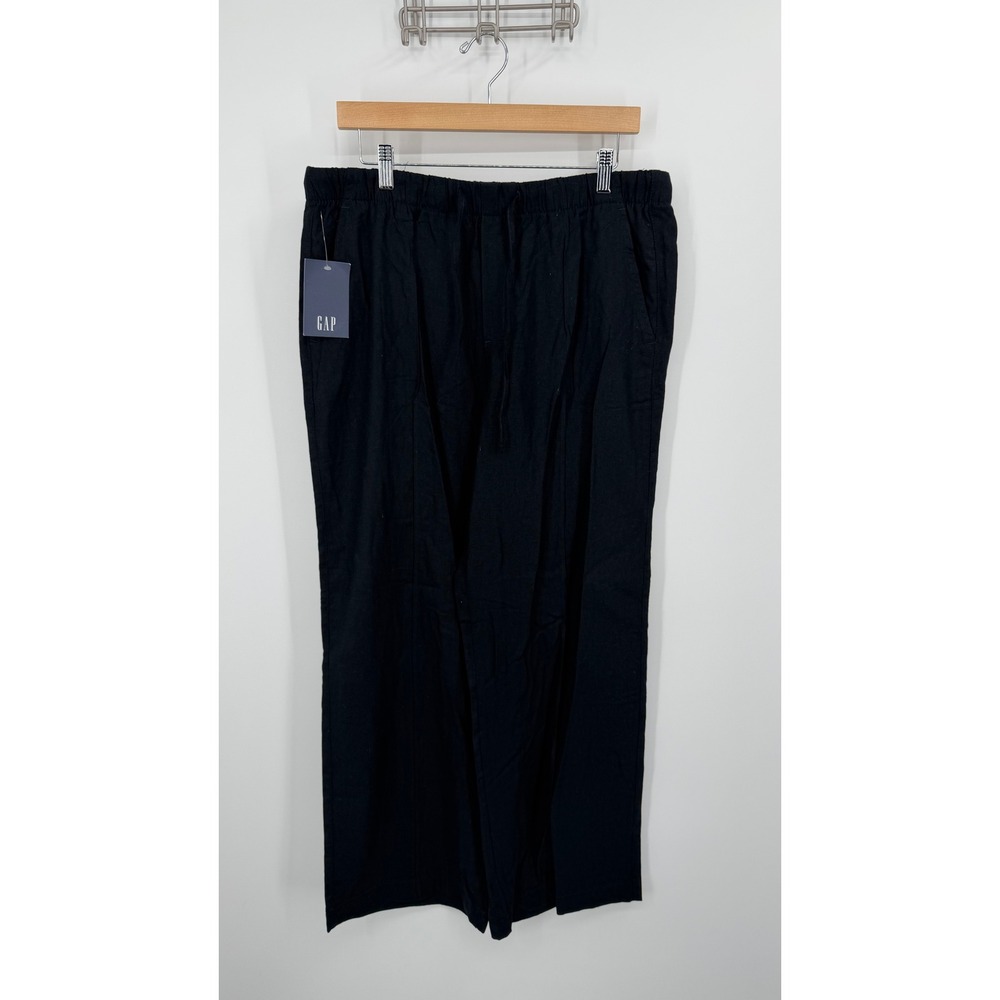 GAP Pull-On Linen Pant Womens Large Black Wide Leg Elastic‎ Waist NWT